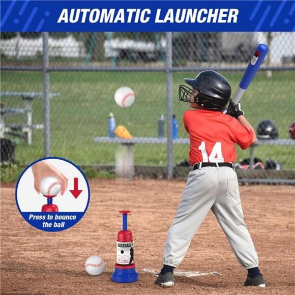 3-in-1 Baseball Set for Kids 3-5 - Tee Ball Stand, Hanging Tee, Ball Launcher - Picture 4 of 7